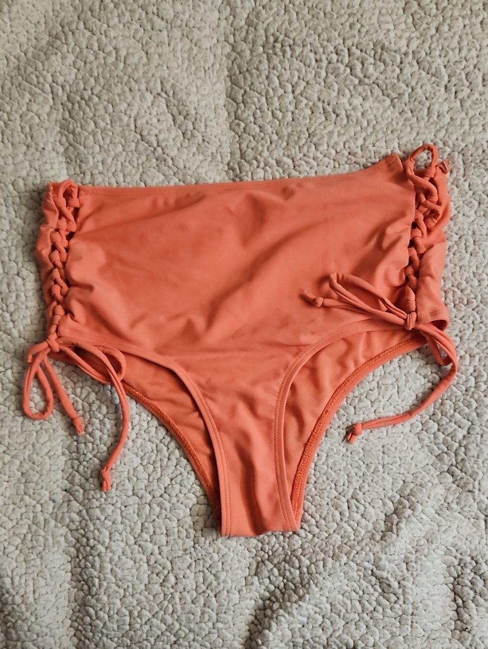 Revamped Orange High-Waist Swim Bottoms Only with Side Lace-Up - Size M